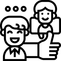 Drawing of two people and a thumbs up between them