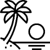 Drawing of a desert island with a palm tree and the sun